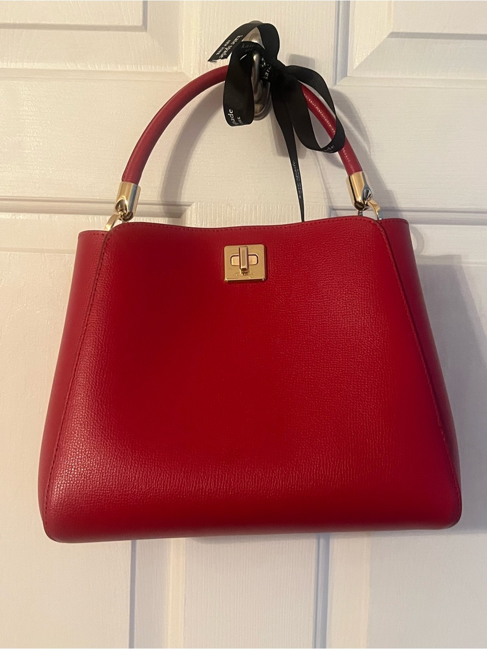 Kate Spade Red Structured Top-Handle Bag with Gold Hardware